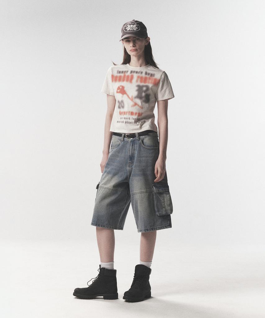 PHYSICAL DEPARTMENT Bermuda Cargo Denim Pants_Vintage Blue