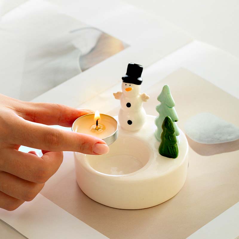 Elegant Christmas Candle Holder for Home Decor Ceramic Santa Claus Tealight Candles Holder for Christmas Table Centerpiece