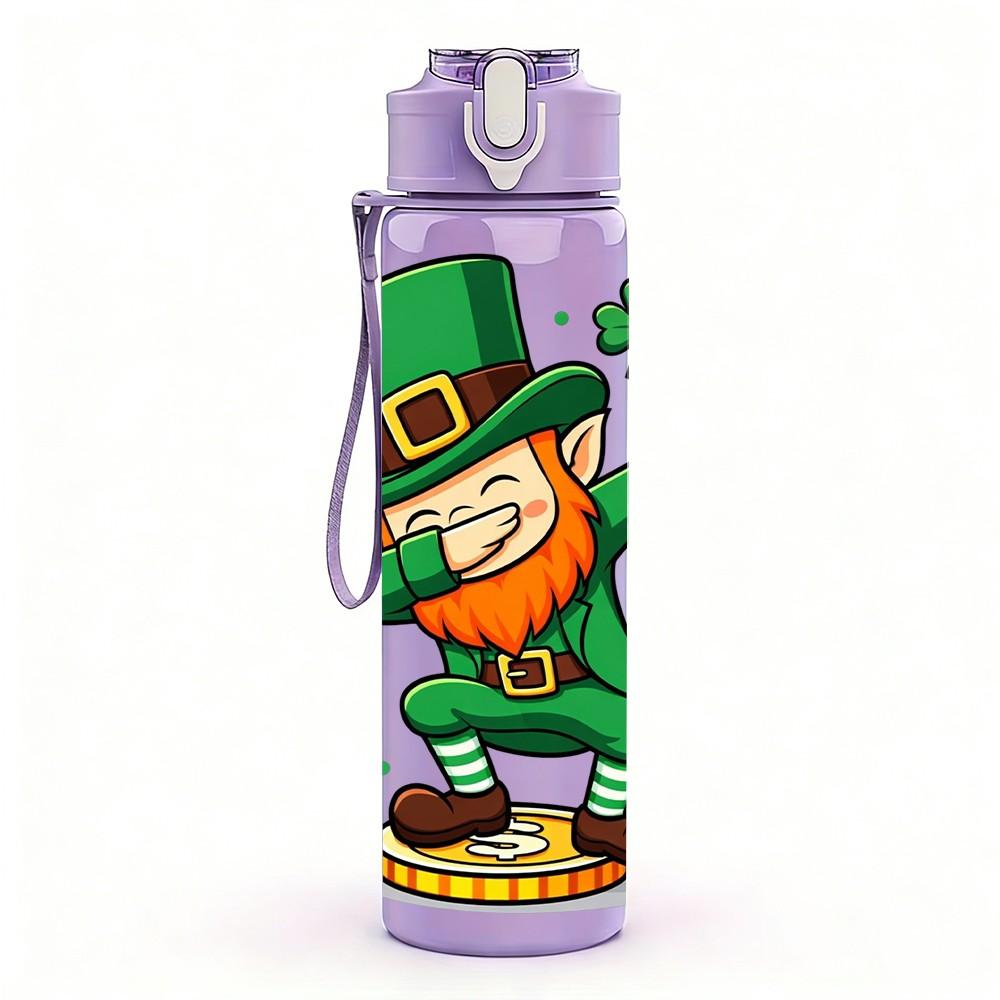 1PC Dancing Leprechaun Saint Patrick Cartoon 750ml Color Plastic Sports Water Bottle Leakproof Flip Straw Lid Suitable for Sports Office Home Use