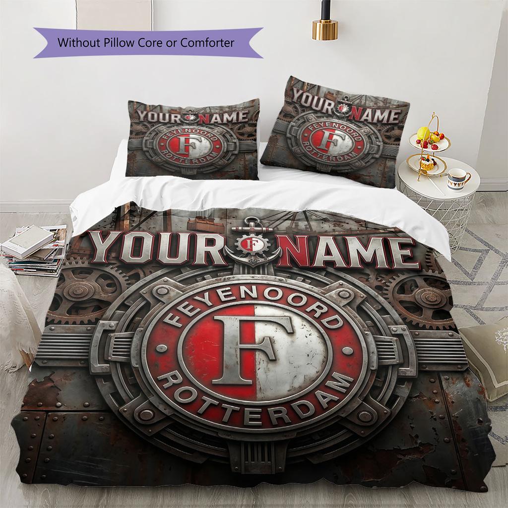Custom Name,Feyenoord Rotterdam Pattern Bedding Home Decoration Birthday Gift ( 1 duvet cover + 2 pillowcase, without core),fan merchandise.