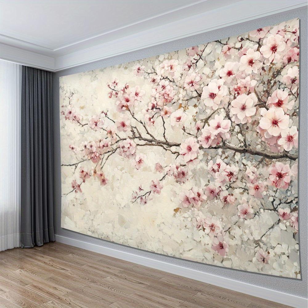 2D flat banner, 1pc elegant cherry blossom tapestry - soft pastel white cherry blossom designDJH
