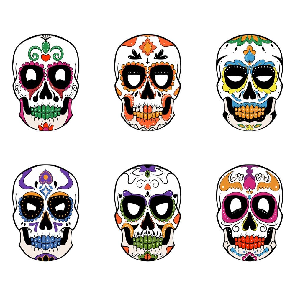 6Pcs Colorful Halloween Skull Mask Full Face Mexican Skull Mask New Skull Face Mask Day Of The Dead