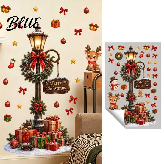 Праздничные Настенные Акценты для Гостиной Ретро Уличный Фонарь Рождественская Наклейка, Веселый Стикер Фонарного Столба, Тематические ПВХ Наклейки DIY Настенное Искусство Комната, Спальня,