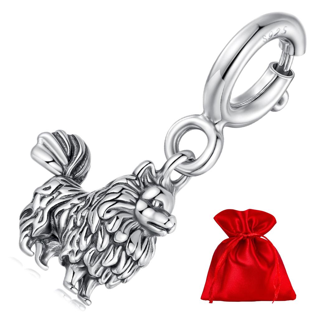 Silver pendant with a Pomeranian Spitz dog breed, silver 925 beads