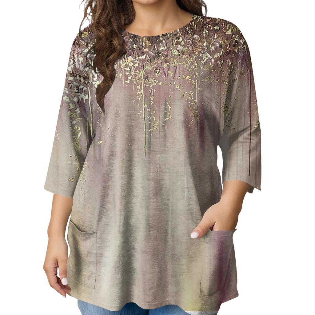 Женская модная блузка большого размера с принтом и коротким рукавом для элегантных поездок на работу и повседневной носки