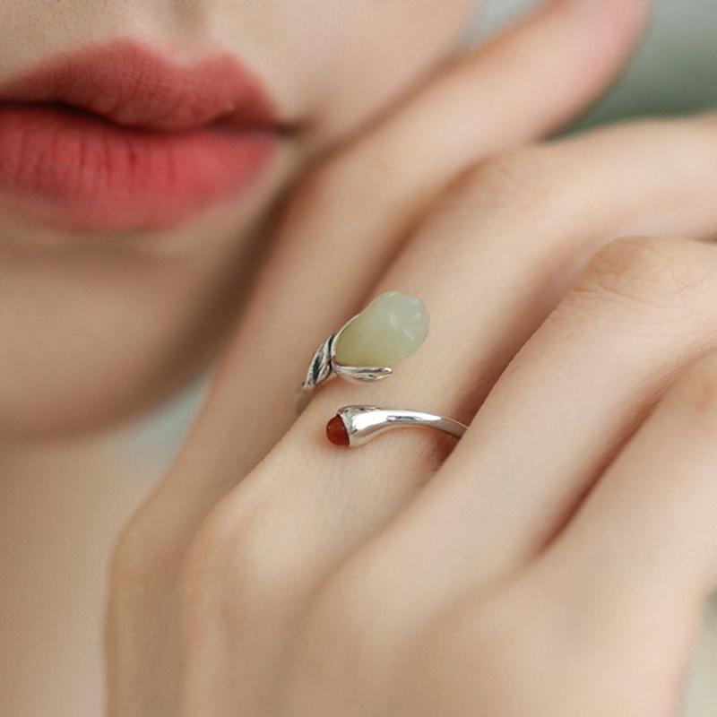 925 Silver Wada Flower Opening Ring 2025 Adjustable Ring Guofeng New Chinese Jewelry 2026
