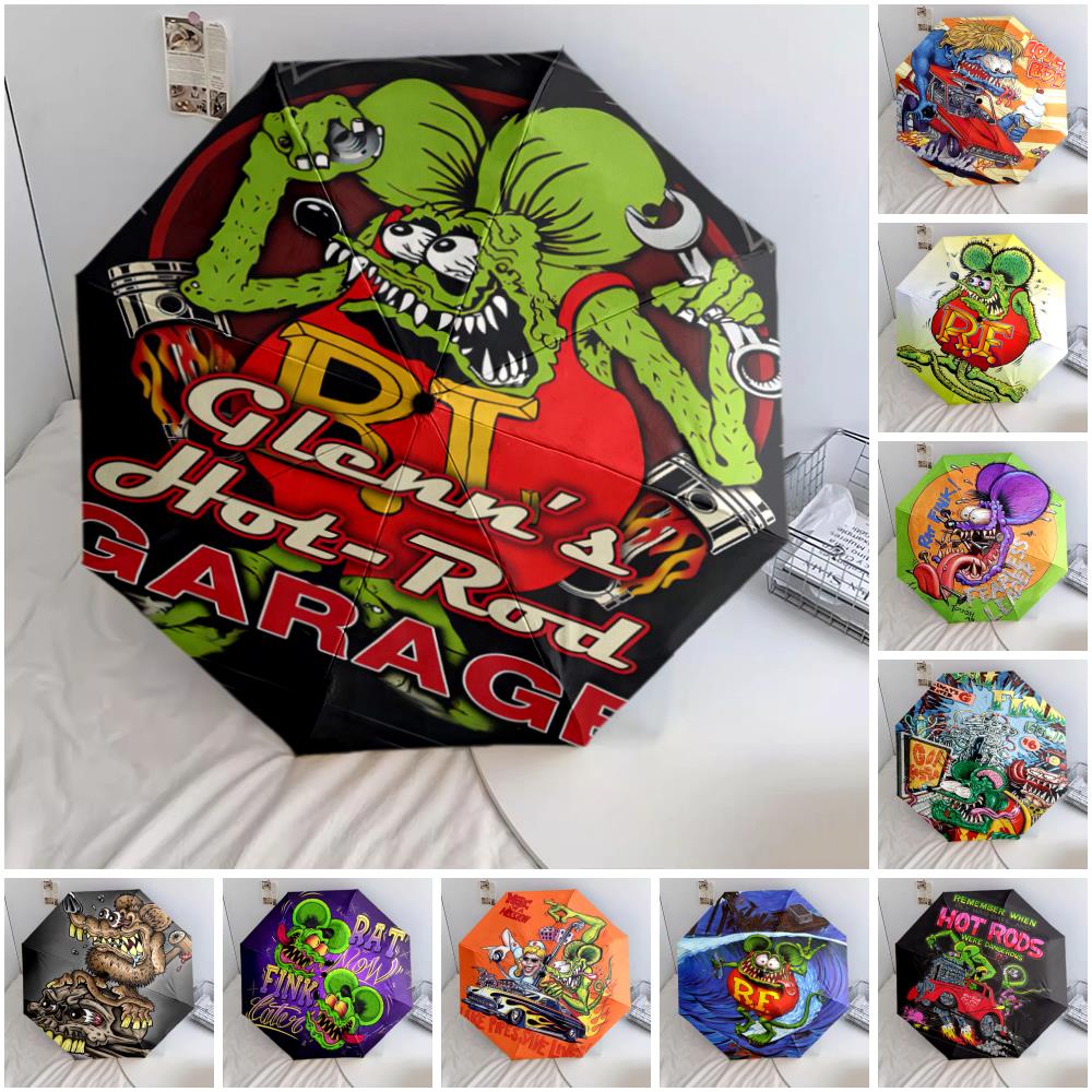 1 шт. Зонт с рисунком Rat Fink, Портативный складной зонт, Железный каркас, Структура из костей, Уличный домашний зонт