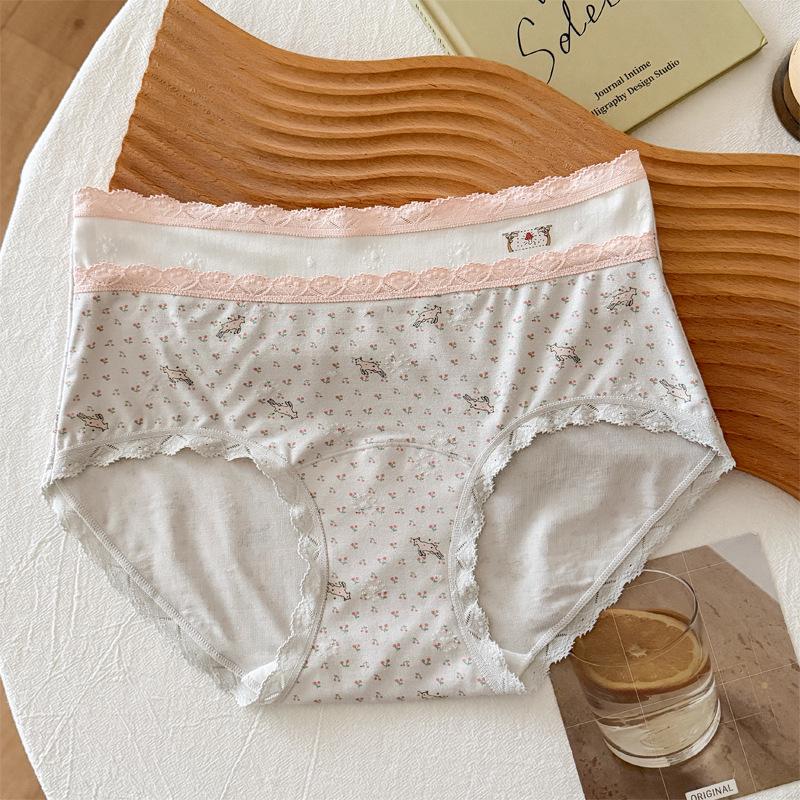 Cute Lolita Antibacterial Mid-Waist Polka Dot Triangle Briefs