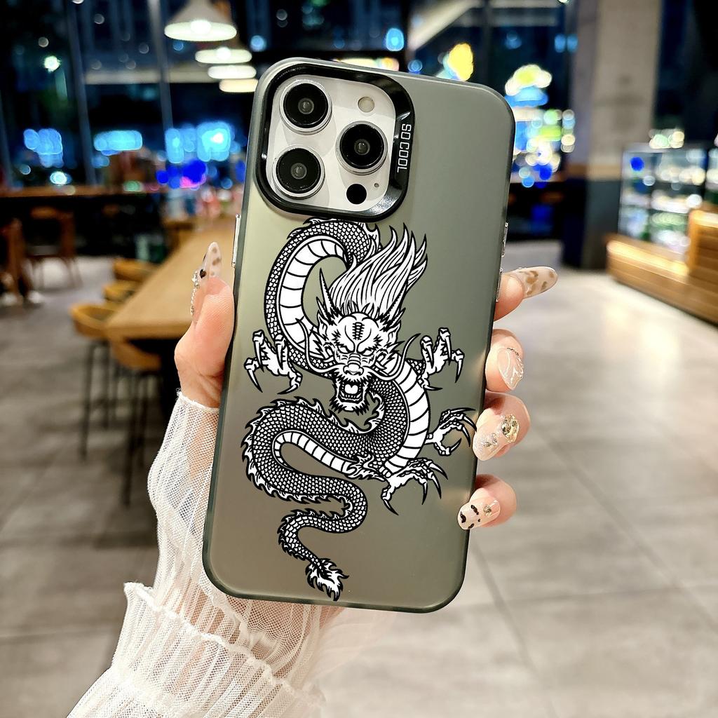 Цветной чехол для телефона для iPhone 17 16E 16 11 15 14 Pro MAX 12 13 MINI 7 8 Plus XR SE Посеребренный IMD чехол Модный чехол Дракон Животное