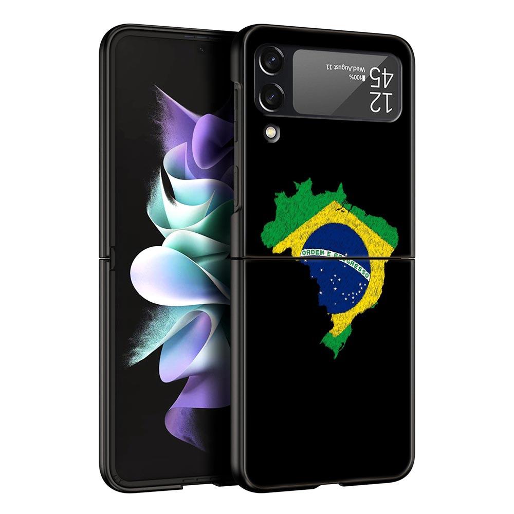 Чехол для телефона с футбольным флагом Бразилии для Samsung Galaxy Z Flip 3 4 5, черный складной жесткий защитный чехол для мобильного телефона