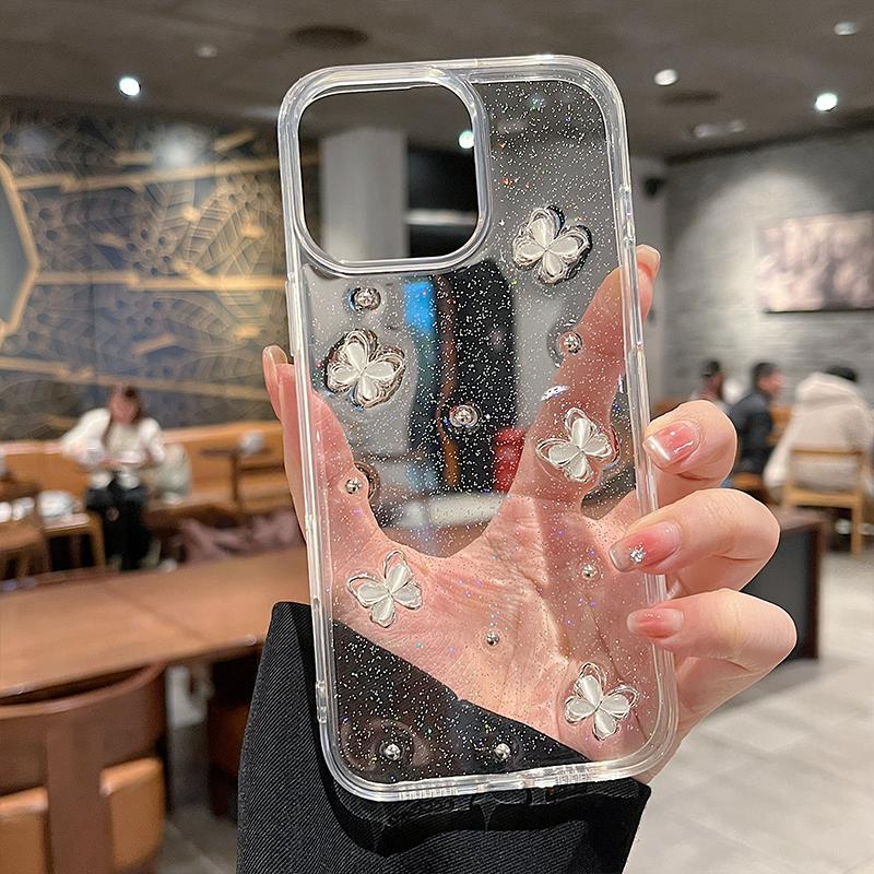 INS 3D Эпоксидная Бабочка Прозрачный Мягкий Чехол Для Телефона Для iPhone 11 12 13 14 15 16 17 Pro Max Plus Милый Ударопрочный Бампер