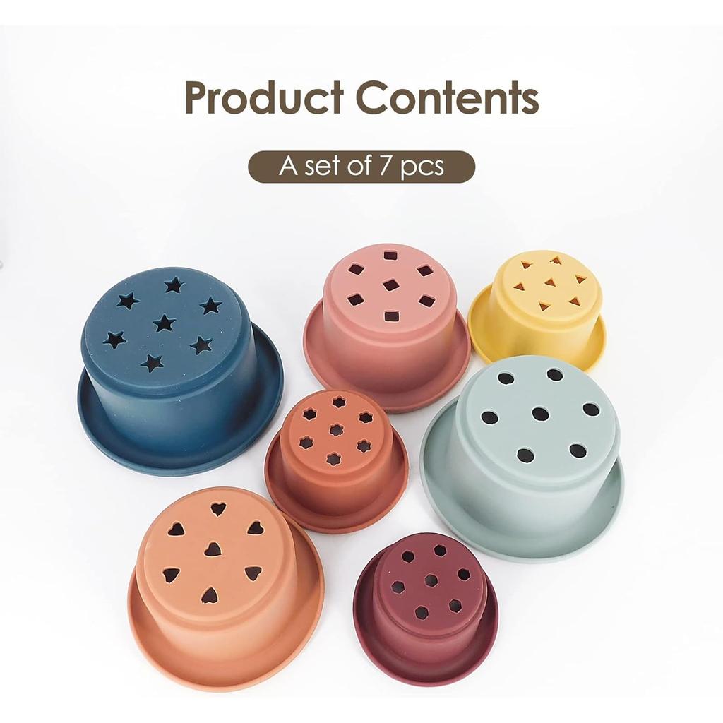 Детская штабелируемая башня, упаковка из 7 штабелируемых стаканчиков, детская силиконовая игрушка-штабелер, штабелируемые камни, водная игрушка, обучающая игрушка для раннего возраста, купание, пляж, мотор