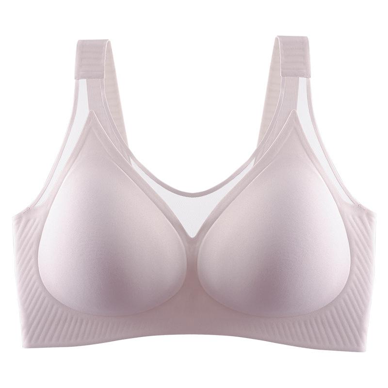 Summer new vest jelly soft support pull gather solid cup underwear mesh high elastic lace large size bra