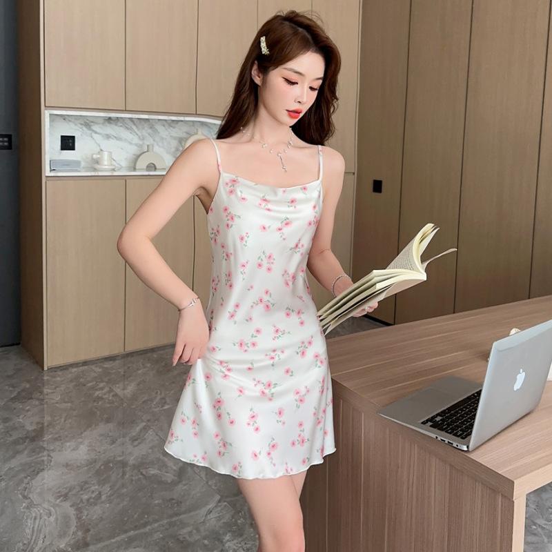 Summer nightdress for women, ice silk tulip camisole sexy pajamas, pure and alluring style slip dress, sweet French loungewear