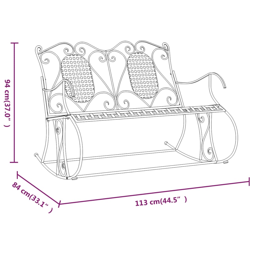 Swing Bench 2 Seater 113 cm Black Steel