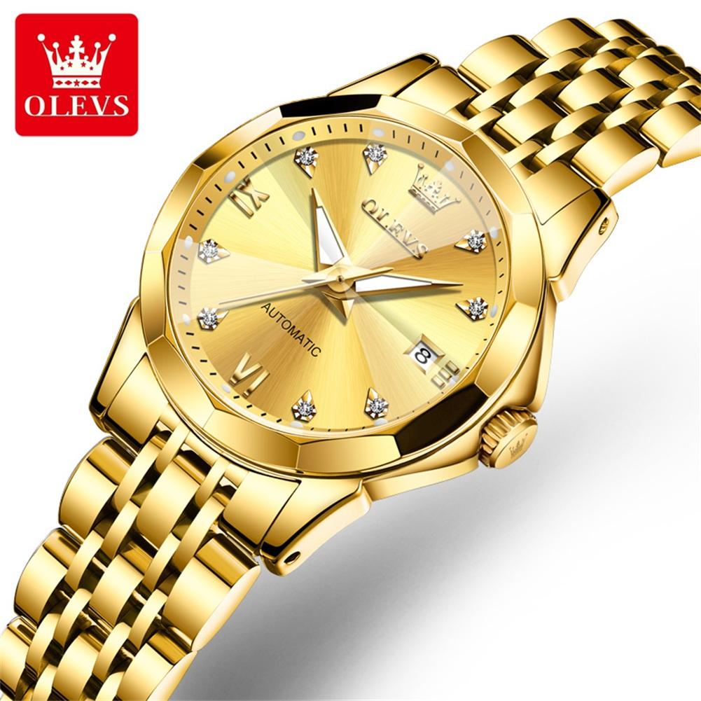 OLEVS Brand Women's Watches Elegant Fashion Automatic Mechanical Watch Waterproof Stainless Steel Luminous Date Simple Watch