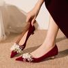 New Red Wedding Shoes Women's Shoes Rhinestone Show Heel High Heels Toast Chinese Dress Shoes Single Shoes