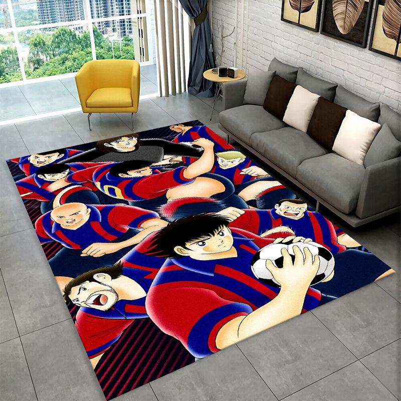 Retro Captain Tsubasa Soccer Cartoon Carpet Rug for Bedroom Living Room Sofa Doormat Home Decor,Kid Game Area Rug Non-slip Gift
