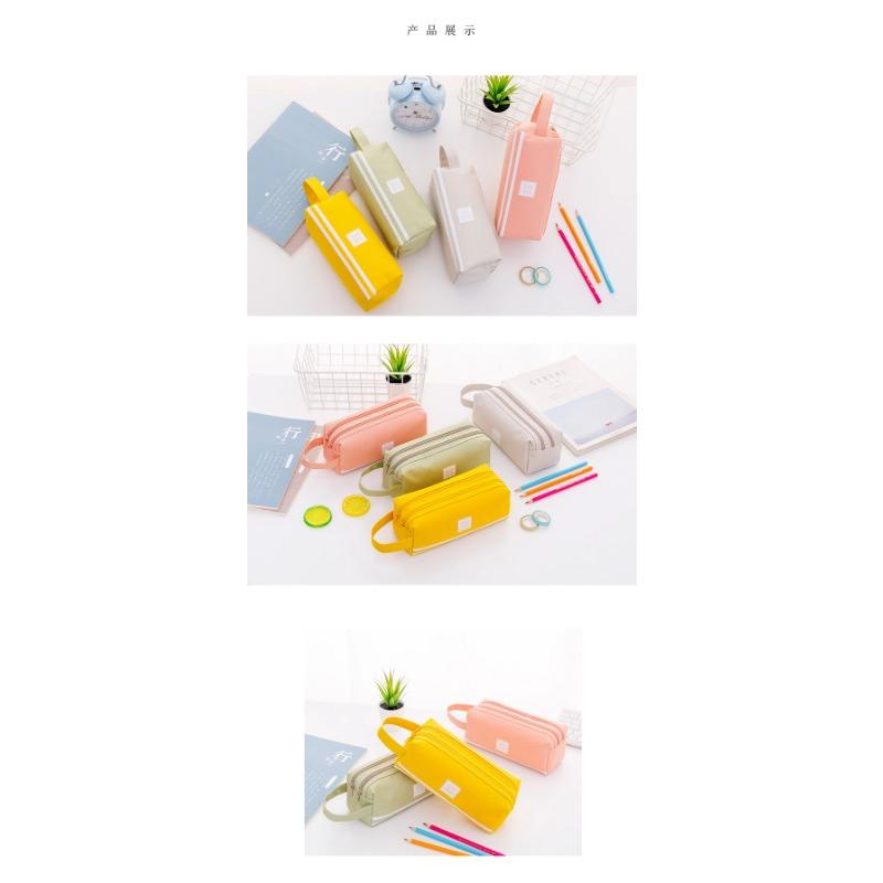 Large Capacity Double Layer Double Zipper Simple Korean Style Oxford Cloth Portable Pencil Case Stationery Bag