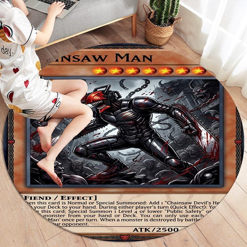 Chainsaw Man Round Area Rug Carpet Rug For Living Room Bedroom Sofa Playroom Decor Nonslip Floor Mat