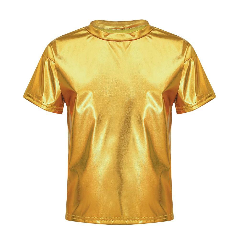 Disco Metallic Top Hip Hop Performance Dancewear Fashion Dance Top Kids Boys Girls
