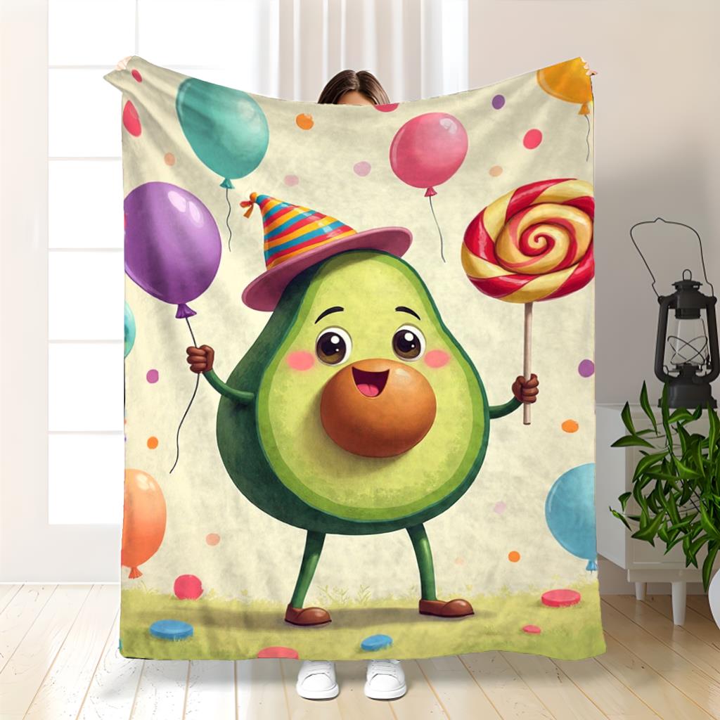 Avocado and balloon patterns Flannel printed blanket suitable for all seasons suitable for living room office sofa and travel