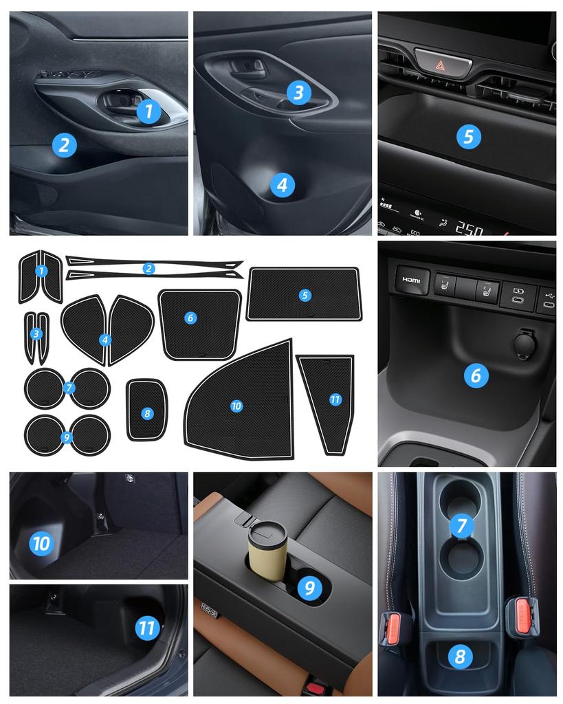 LANGBEAN Toyota Yaris Cross Exclusive Interior Rubber Mat, Non-Slip Mat, Door Pocket Mat, Scratch-Resistant,