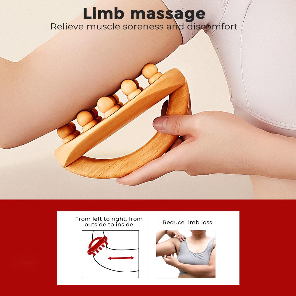 14 Beads Handheld Gua Sha Massage Brush Natural Wood Waist Leg Body Meridian Scraping SPA Therapy Anti Cellulite Relaxation Tool