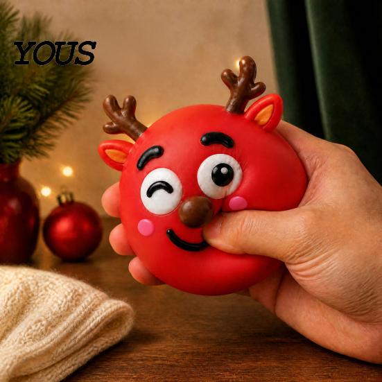 Fidget Stress Balls 1/5Pcs DIY Christmas Relief Toy, Reindeer Snowman Ball with Toy Detachable Expression Accessory, Soft Squeeze Sensory Party Favors
