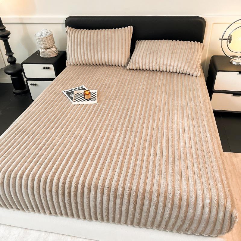 Приятная к коже двусторонняя флисовая простыня на резинке с кулиской - Толстый молочный вельвет однотонное покрывало.