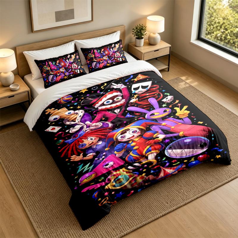 Soft Bedding Set The Amazing Digital Circus Pattern, 1 Duvet Cover plus 2 Pillowcases Stylish Bedroom Home Textile