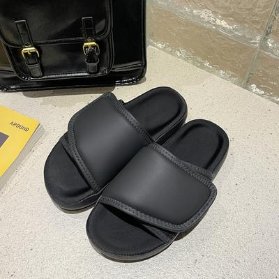 Минималистичные шлепанцы на одном ремешке, однотонные женские тапочки, лето 2024, новинка, уличные, для песчаного пляжа, с открытым носком, на плоской подошве