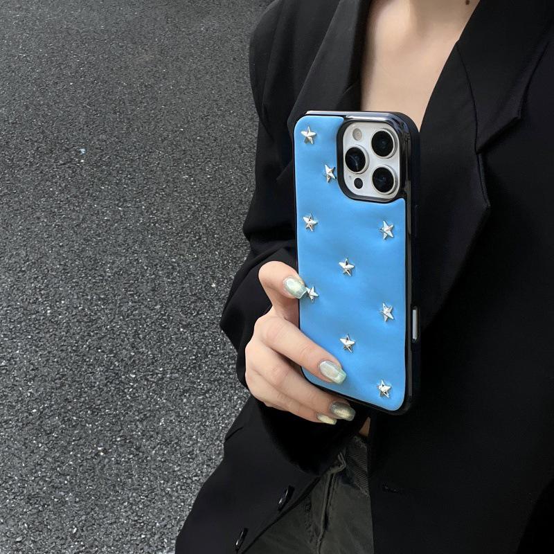 Крутой черный кожаный 3D чехол-звезда для телефона с ремешком для iPhone 14/15/16 Pro/Pro Max
