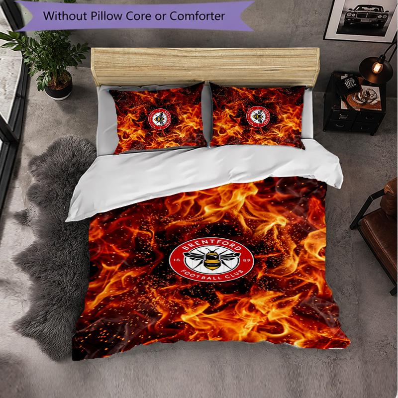 Brentford Football 3 Piece Bedding Set Soft Duvet Cover Set with Pillowcases Printed Bedroom Decor Set for Home