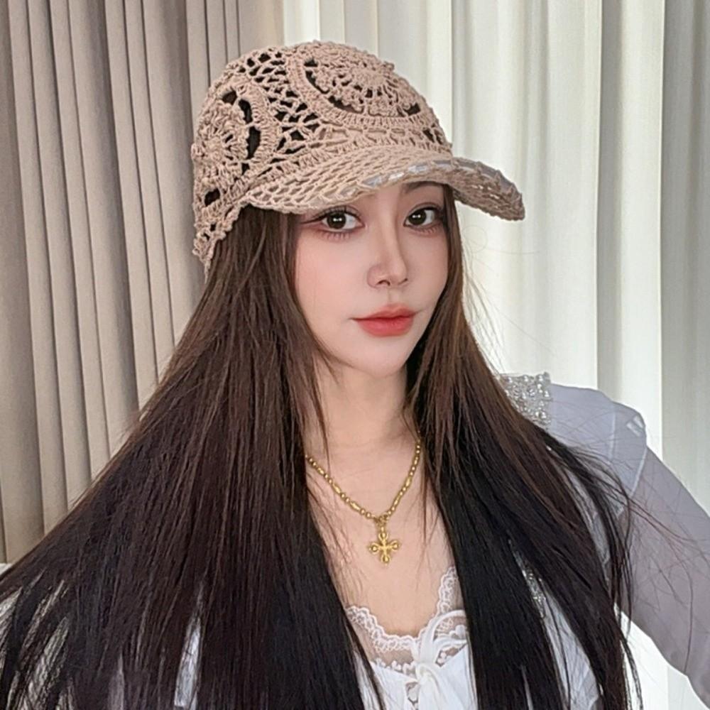 Floral Lace Crochet Baseball Cap Polyester Mesh Peaked Cap Versatile Sun Hat Sun Protection