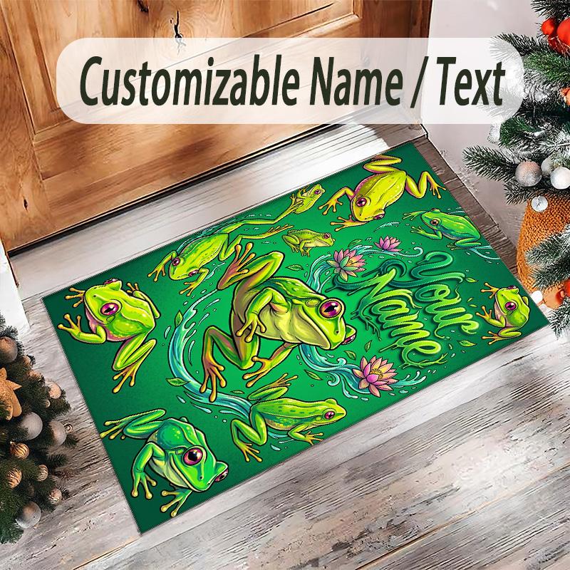 Frog Theme Crystal Velvet Floor Rug Personalized Custom Name Text Warm Carpet Home Decoration