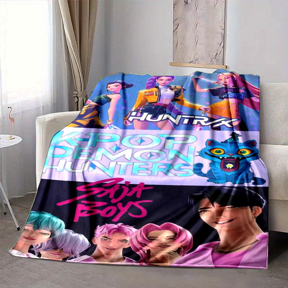 1pc K Pop, Demon Hunters Blanket Lightweight Flannel Blanket Throw Blanket For Sofa, Bed, Travel, Camping, Livingroom, Office, Couch