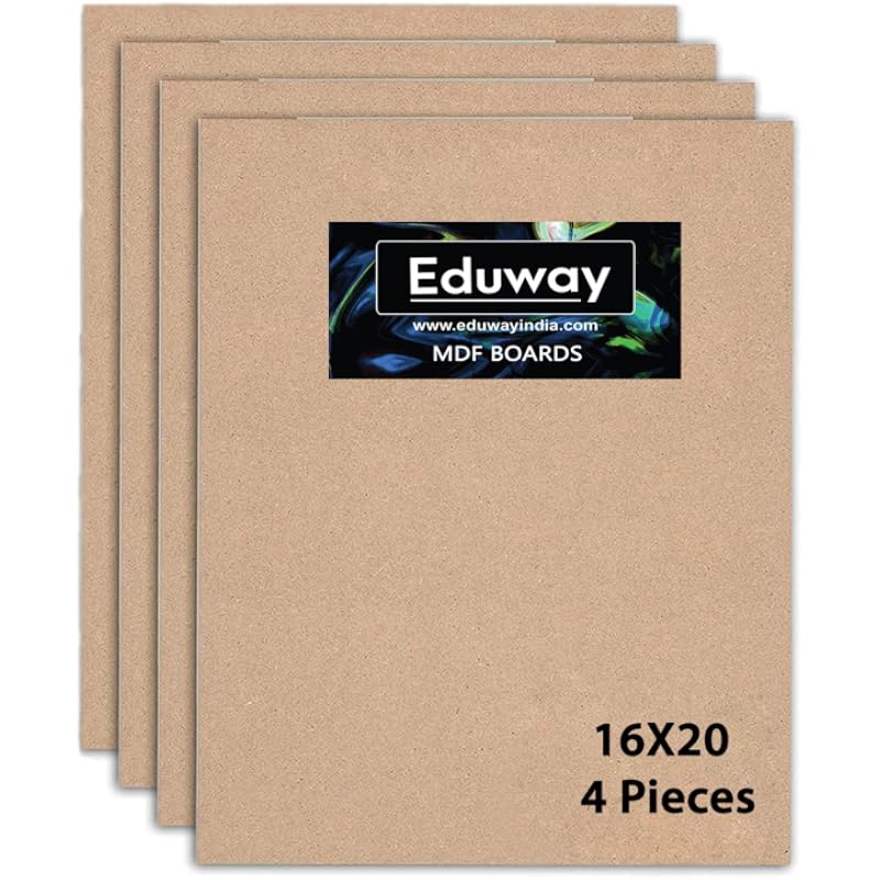 Eduway 16X20 Inch Mdf Board Wood Sheet For Mandala , Lippan, Resin Art & Craft, 4Mm Thick, Pack Of 4 - Premium Cardboard