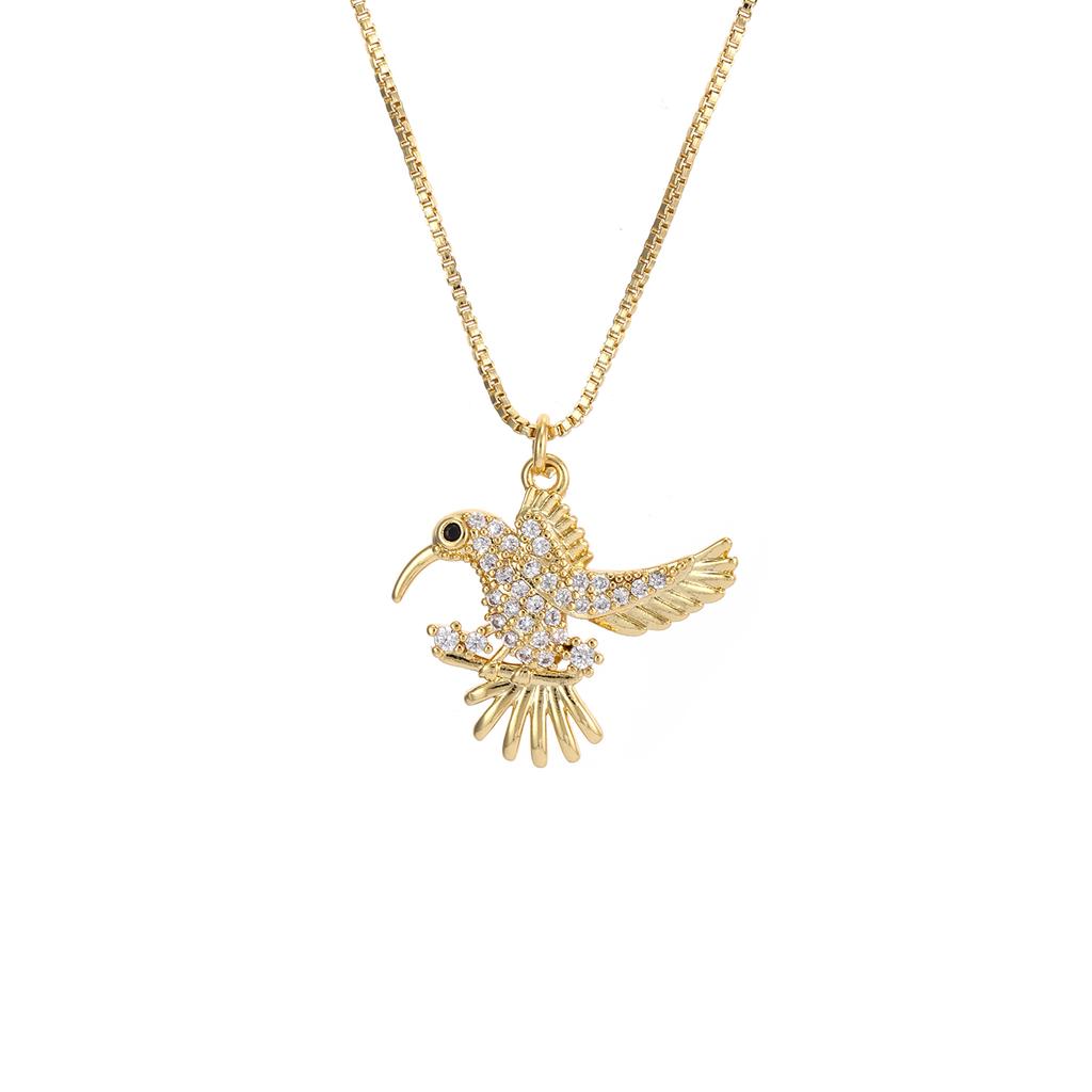 Nidin Shiny Cubic Zirconia Hummingbird Pendant Necklace Crystal Bird Neck Chain Cute Animal Jewelry For Women Party Wedding Gift