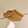 Fashion New Spring Baotou Slippers Round Toe Deep Mouth Versatile Matte Dependent Metal Buckle Soft Sole Slip-on Flat Shoes