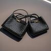 Woven Leather Tote Bag With Bow Detail Soft Square Shoulder Women Large Capacity Crossbody Handbag