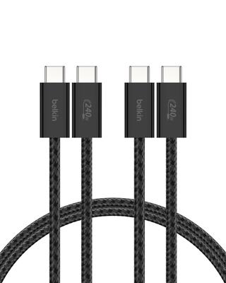 Belkin на 240 Вт PD Совместим с iPhone и другими Android Набор из 2 USB-C USB-C Кабеля, Прочный Нейлон, Ультрабыстрая Зарядка, 15/16, iPad, MacBook,