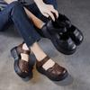 5CM Handmade Retro Platform Sandals Women Summer Wedges Heel Shoes Round Toe Genuine Cow Leather Comfort Versatile Sandals