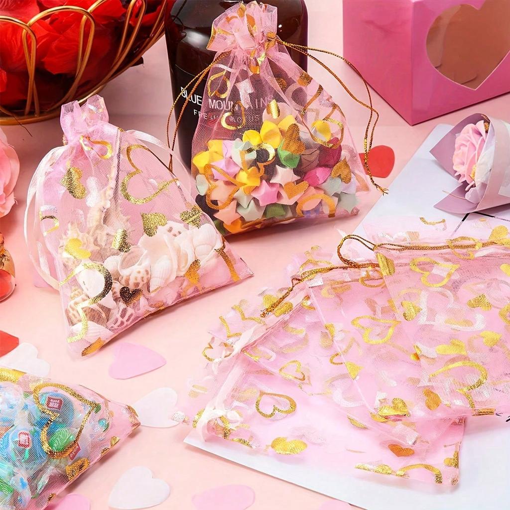 50 шт. мешочков из органзы на День святого Валентина, подарочный пакет в форме сердца, упаковочный мешочек для ювелирных изделий, сумка на шнурке, сумка для свадебных сувениров на День святого Валентина, свадебная вечеринка