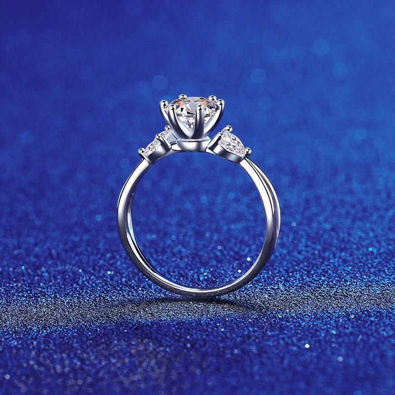 925 Sterling Silver Moissanite Ring - 1 Carat D Color, European & American Style Blooming Flower Design for Women