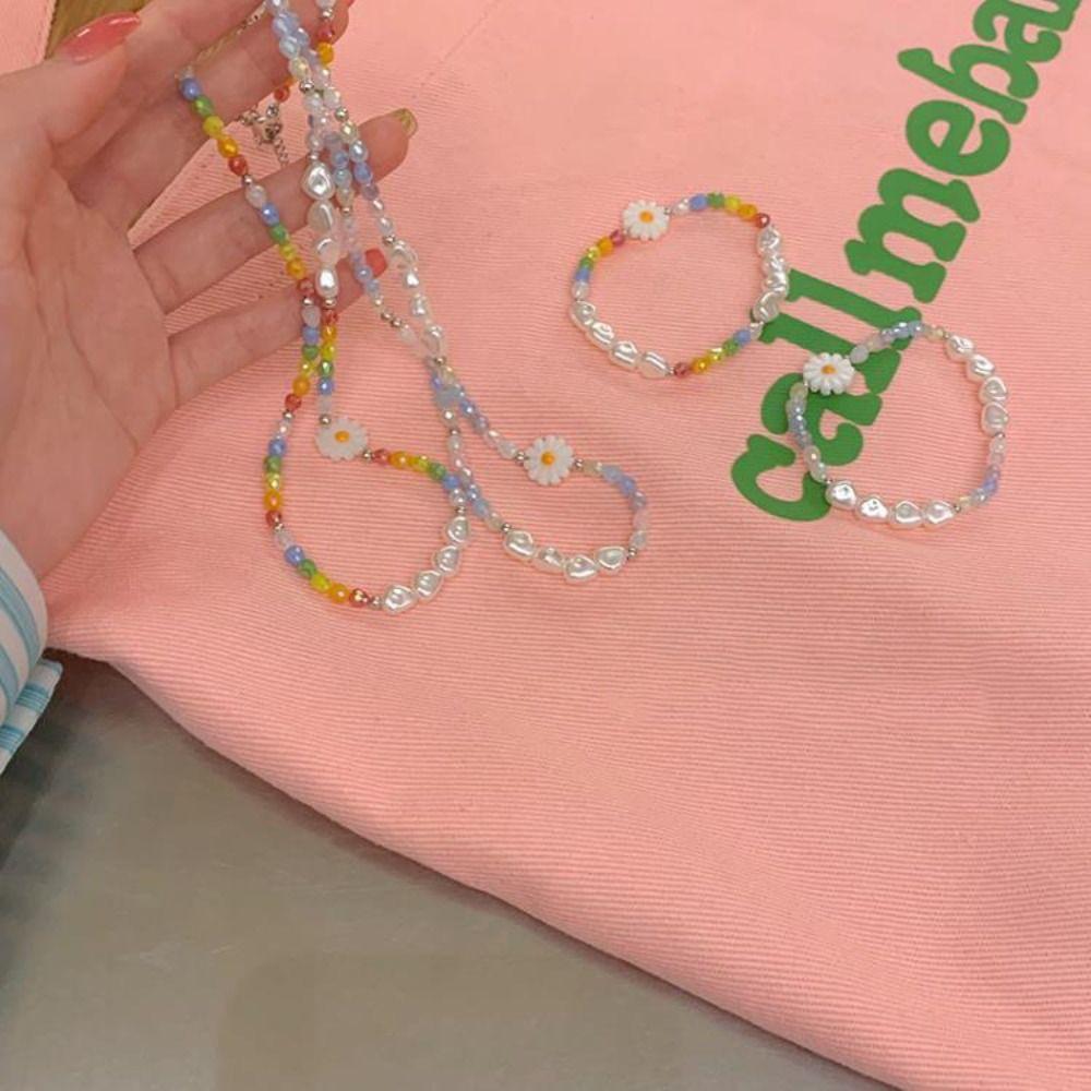 Minority Design Daisy Bracelet Bead Flower Pearls Clavicle Chain Rice Bead Necklace  Decoration