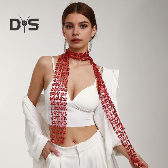 Women Scarf Shiny Sequin Flower Shape Hollow Design Scarf Glitter Embellished Thin Scarf Fashion Accessory