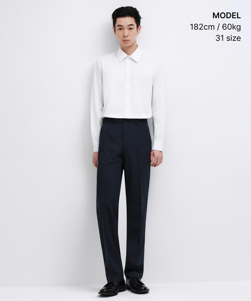 MUSINSA STANDARD Semi-Wide Hidden Banding Slacks [Navy]