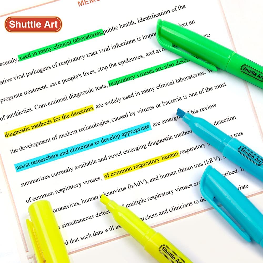 Shuttle Art Highlighter 10 Chisel Large Ideal for Diary and Pens, Colors, 30-Pack. Water-based, Tip, Quick-Drying, Bleed-Resistant, Capacity.