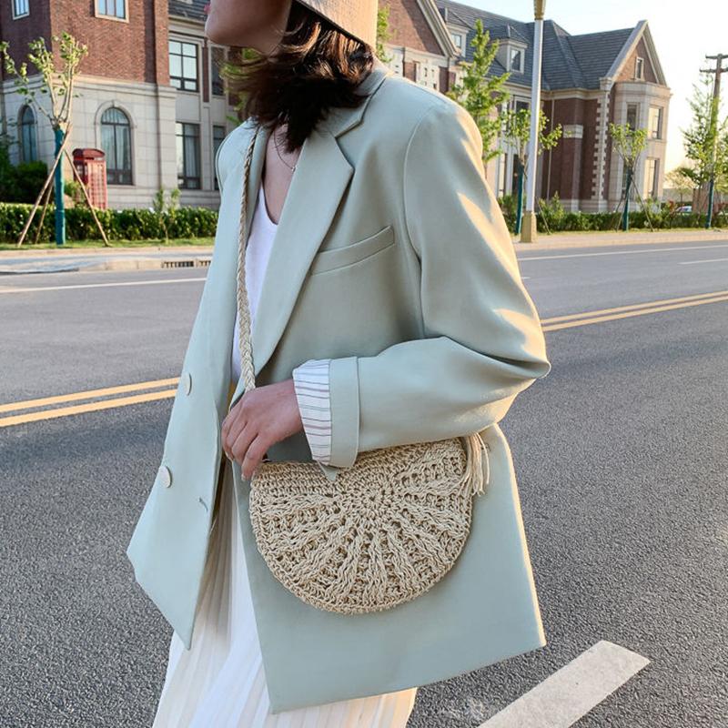 Yogodlns Тканые сумки через плечо в форме полумесяца, богемная соломенная сумка на плечо ручной работы, кошелек